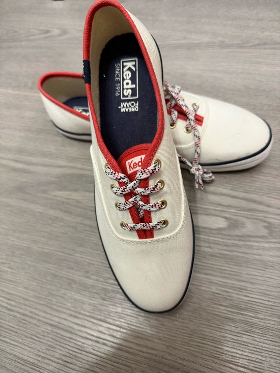 Keds Shoes - Keds Champion Off-White Canvas Sneakers Red Trim Pattern Laces. NWOT